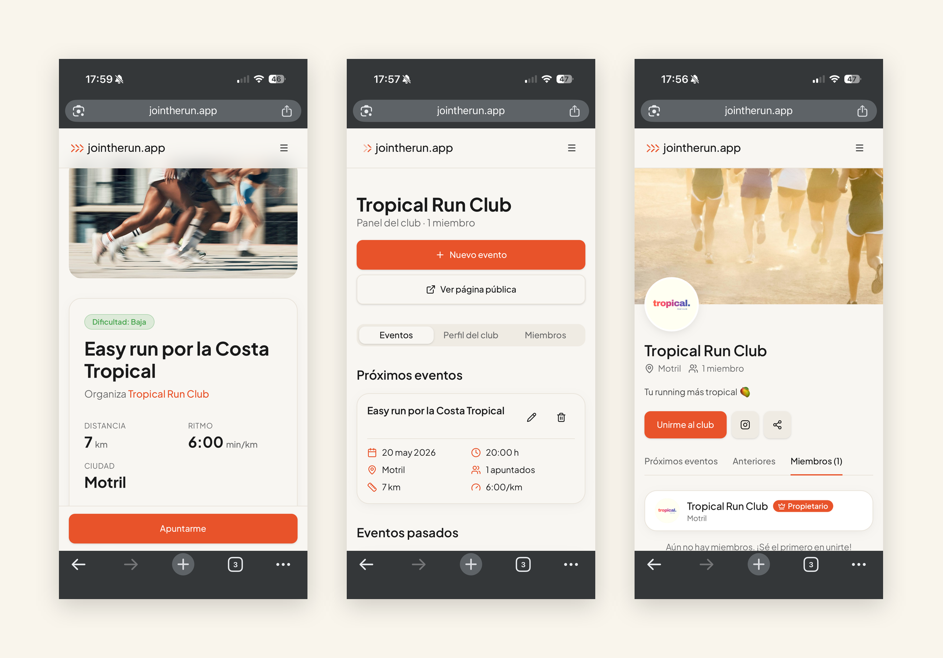 Patrones mobile-first en detalle de evento y club